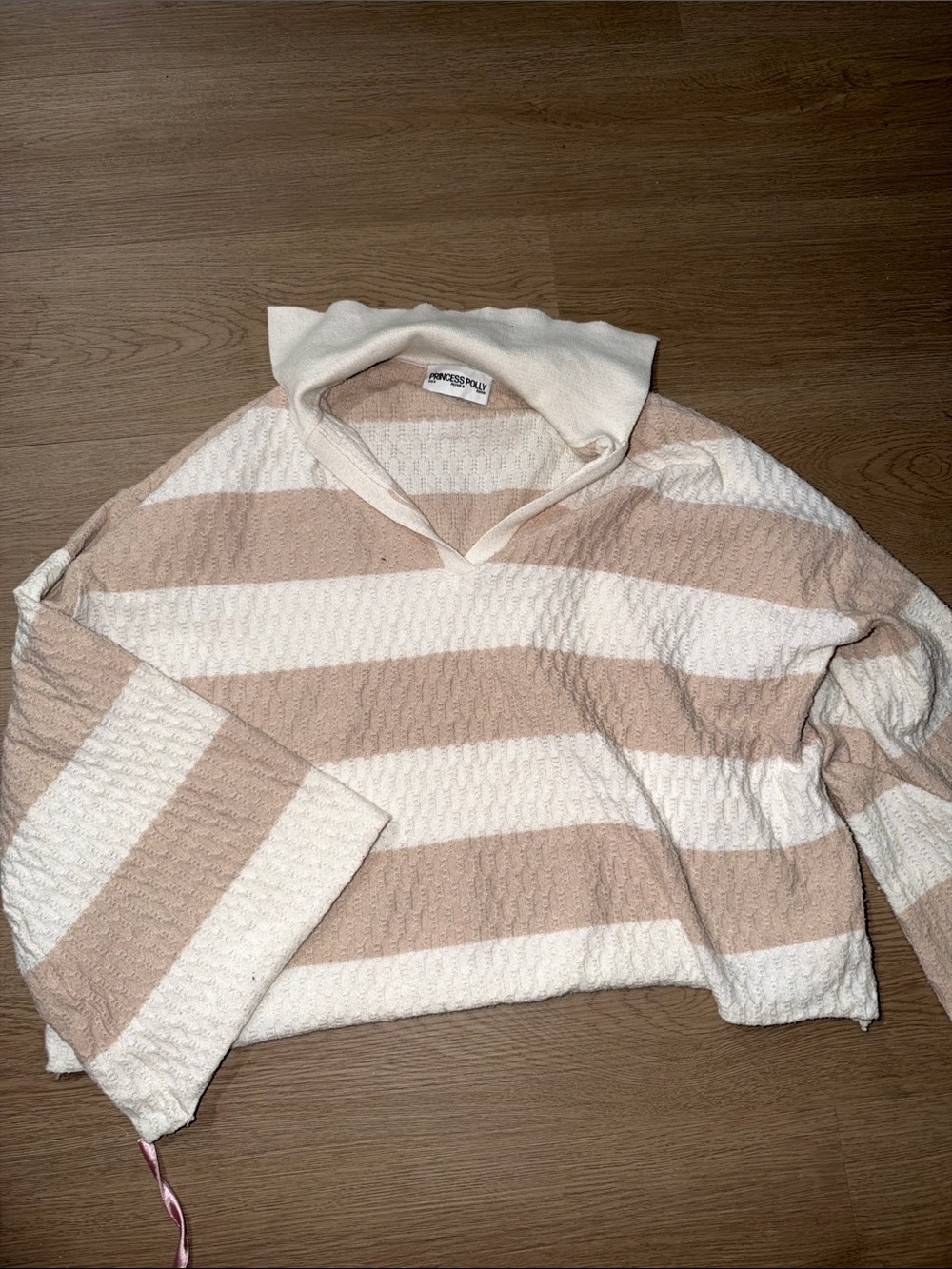 Princess Polly Cream & Beige Striped Cowl Neck Sweater